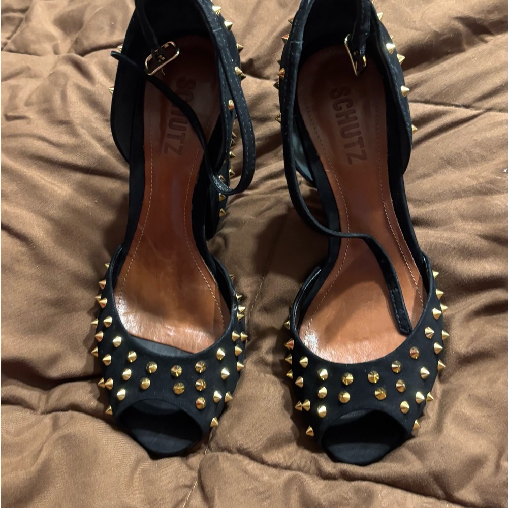 SCHUTZ Black Heels with Gold Studs